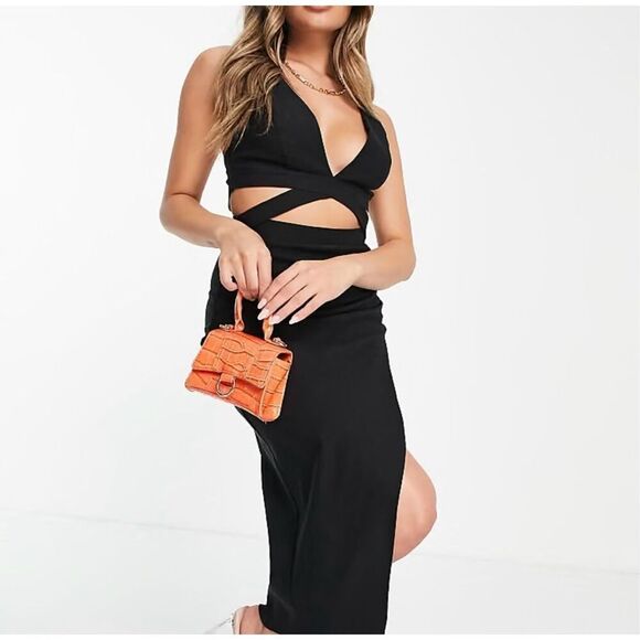ASOS Design Cutout Halter Midi Dress Black Size 14 - Picture 12 of 12